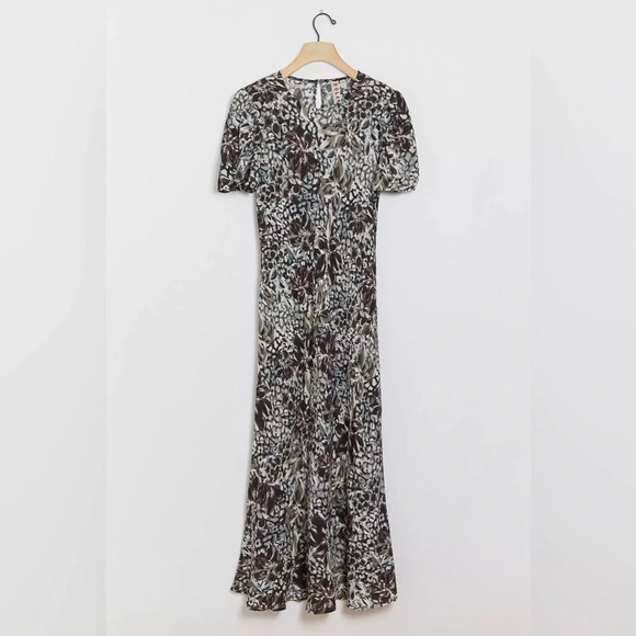 NWT Dolan (Anthropologie) Moira Bias MIDI Dress Brown Motif Size Small - Picture 1 of 11